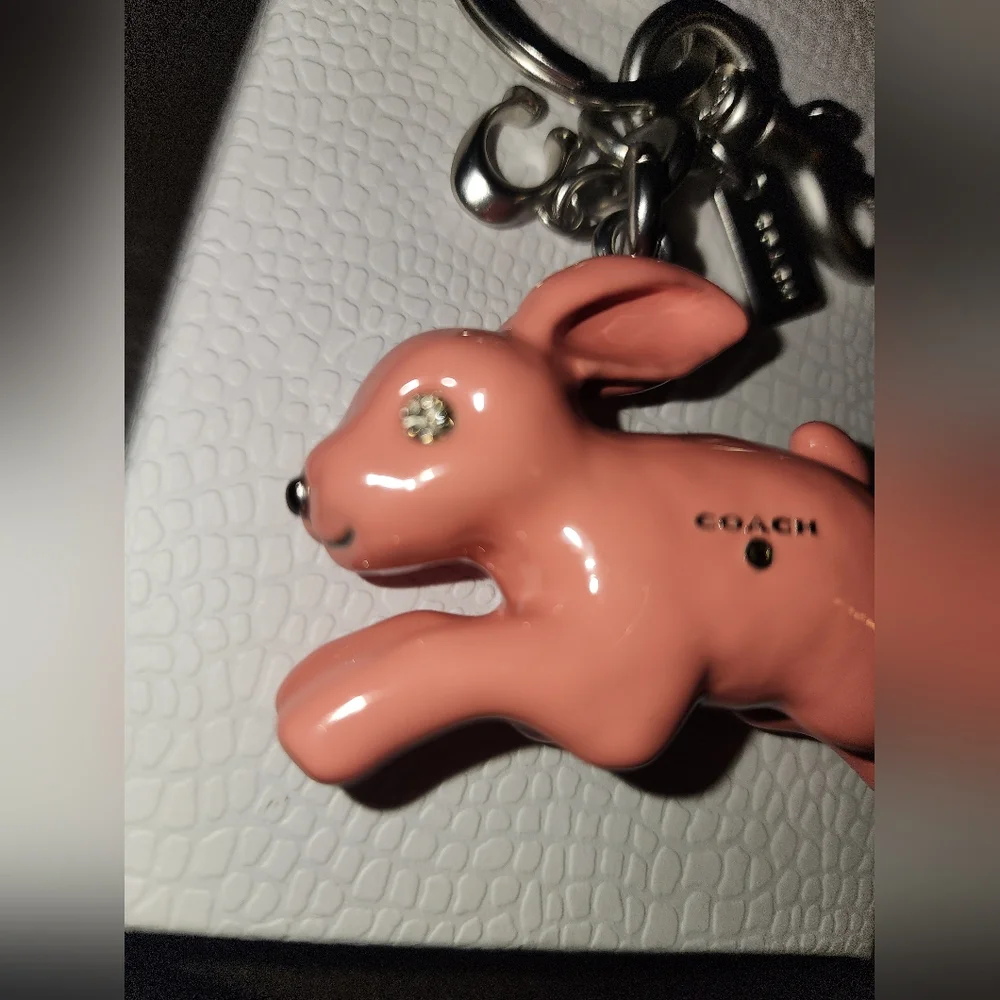 Coach Pink Rabbit C Purse Charm Silver Bunny